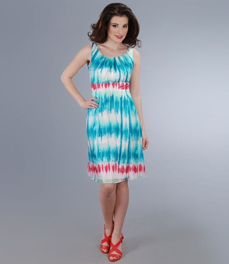 Print silk dress with folds on the neck-cut