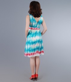 Print silk dress with folds on the neck-cut