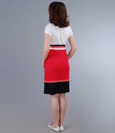 Elastic jersey dress with V neck-cut