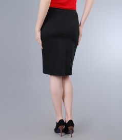 Skirt from black elastic cotton with satin effect