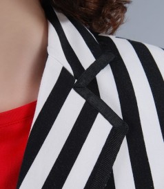 Elastic cotton jacket in black and white stripes