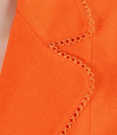 Orange jacket in linen and viscose fabric with garnish