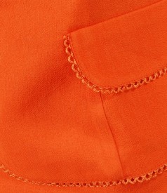 Orange jacket in linen and viscose fabric with garnish