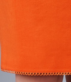Orange skirt in linen and viscose fabric with garnish