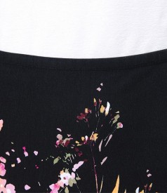 Black jersey skirt with multicolored floral