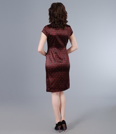 Printed elastic satin dress with dodge