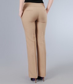 Beige viscose trousers with contrast stitch