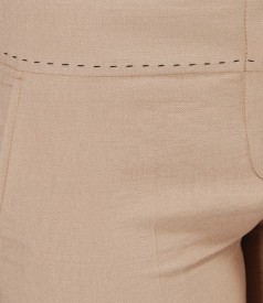 Beige viscose trousers with contrast stitch