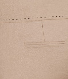 Beige viscose trousers with contrast stitch