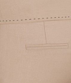 Beige viscose trousers with contrast stitch