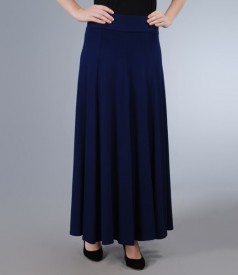 Long skirt in navy blue jersey with gussets