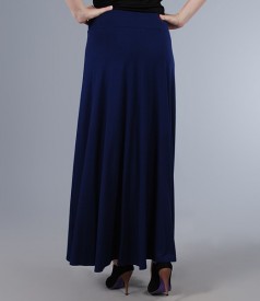 Long skirt in navy blue jersey with gussets