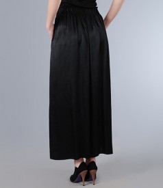 Black long skirt in satin viscose