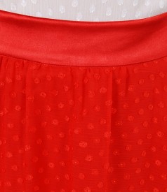 Red skirt in crepe veil with small node