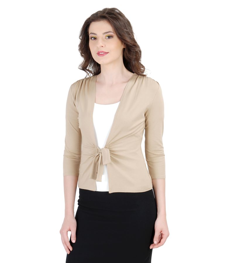 Beige jersey blouse tied with cord