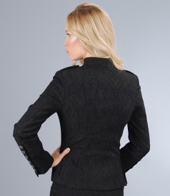 Brocade jacket in brown stretch cotton with collar tunic