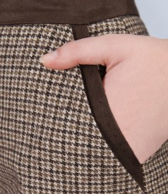 Brown skirt in virgin wool and cotton with pockets