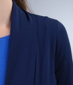 Dark blue jersey blouse with shawl collar