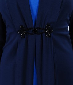 Dark blue jersey blouse with shawl collar