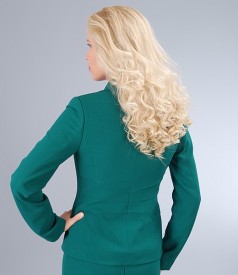 Green office jacket with decorative stitches