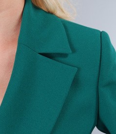 Green office jacket with decorative stitches