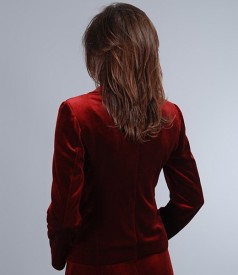 Elegant garnet stretch velvet jacket