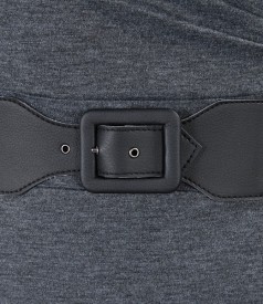 Thick gray jersey dress and belt folds