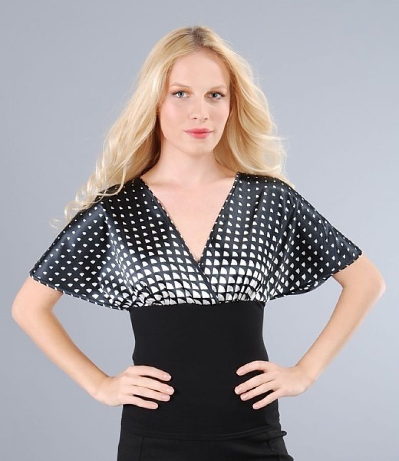 Printed elastic satin kimono blouse print YOKKO