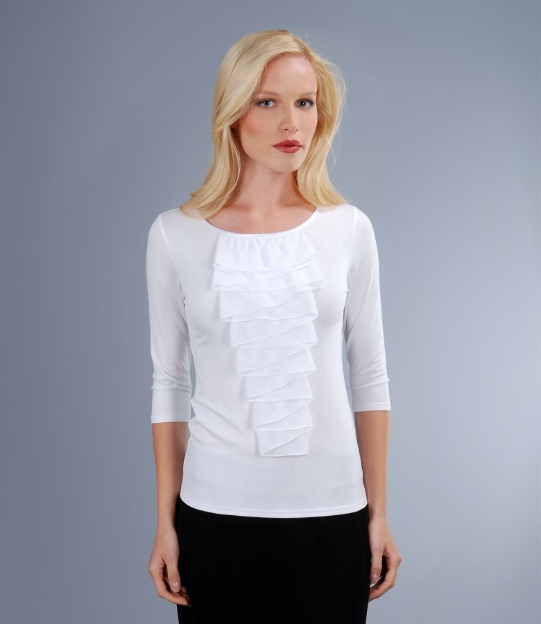 Jersey tshirt with veil jabot white YOKKO