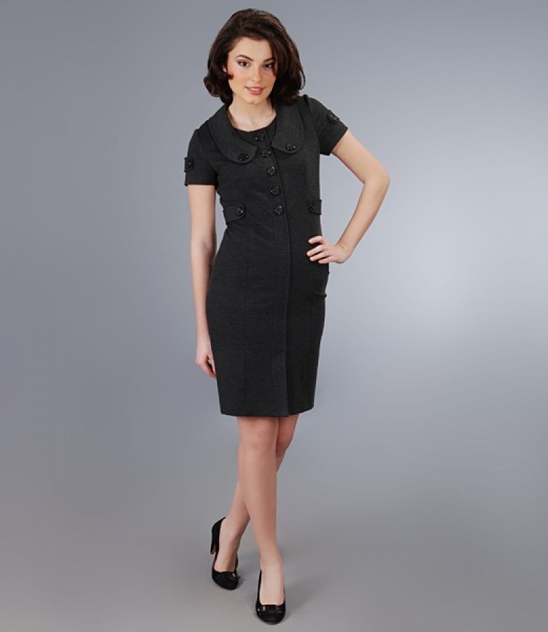 Rochie din jerse gros gri cu guler
