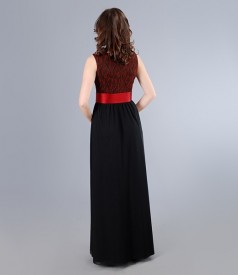 Long dress with elastic brocade corsage and cord