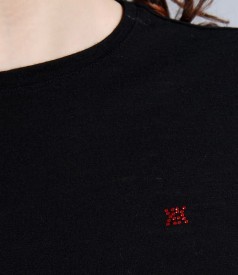 Black wool jersey t-shirt with red sleeves
