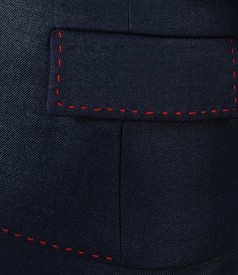 Office virgin wool navy jacket with elastic thread effect