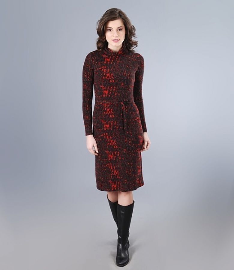 Thick elastic jersey dress with printed collar