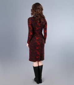Thick elastic jersey dress with printed collar