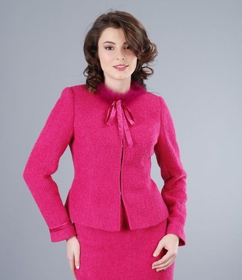 Cyclamen loops jacket with feather and satin lining fuchsia YOKKO