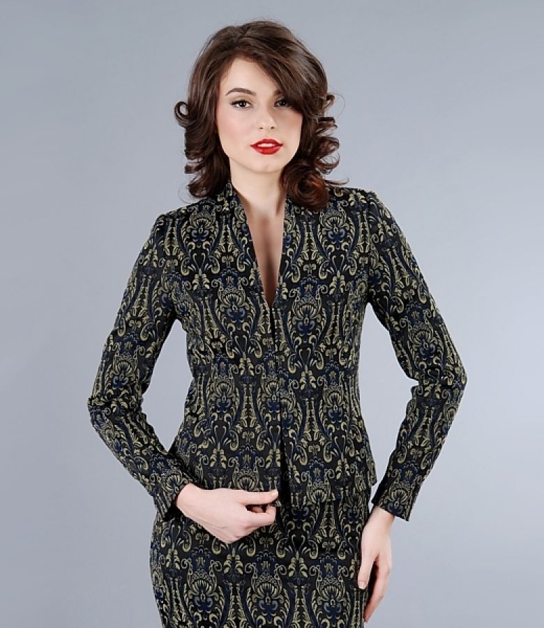 Elastic brocade navy jacket