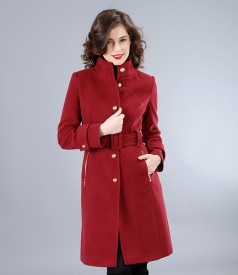 Burgundy coat with belt