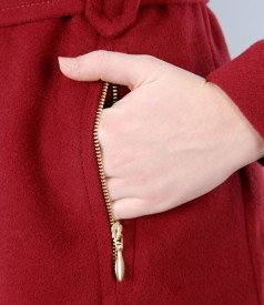 Burgundy coat with belt