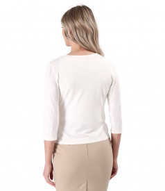 Ivory jersey blouse tied with cord