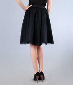 Black tulle flared skirt