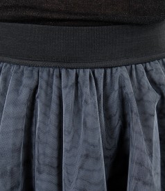 Gray tulle flared skirt