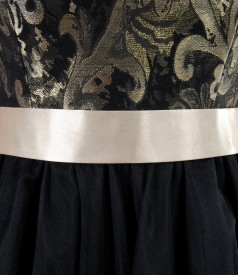 Brocade and wool corsage dress with gold wire effect