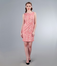 Elastic cotton brocade coral dress