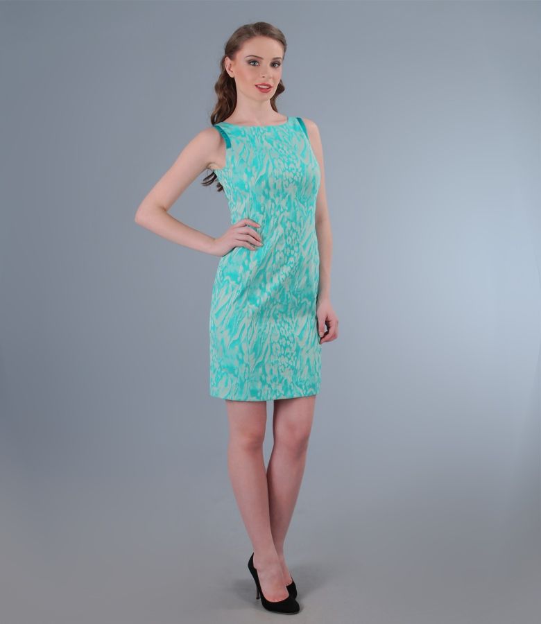 Elastic cotton brocade turquoise dress