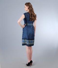 Printed dress with belt and folds