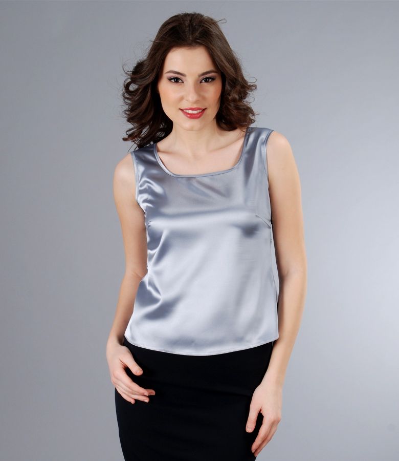 Grey elastic satin blouse metallic grey YOKKO