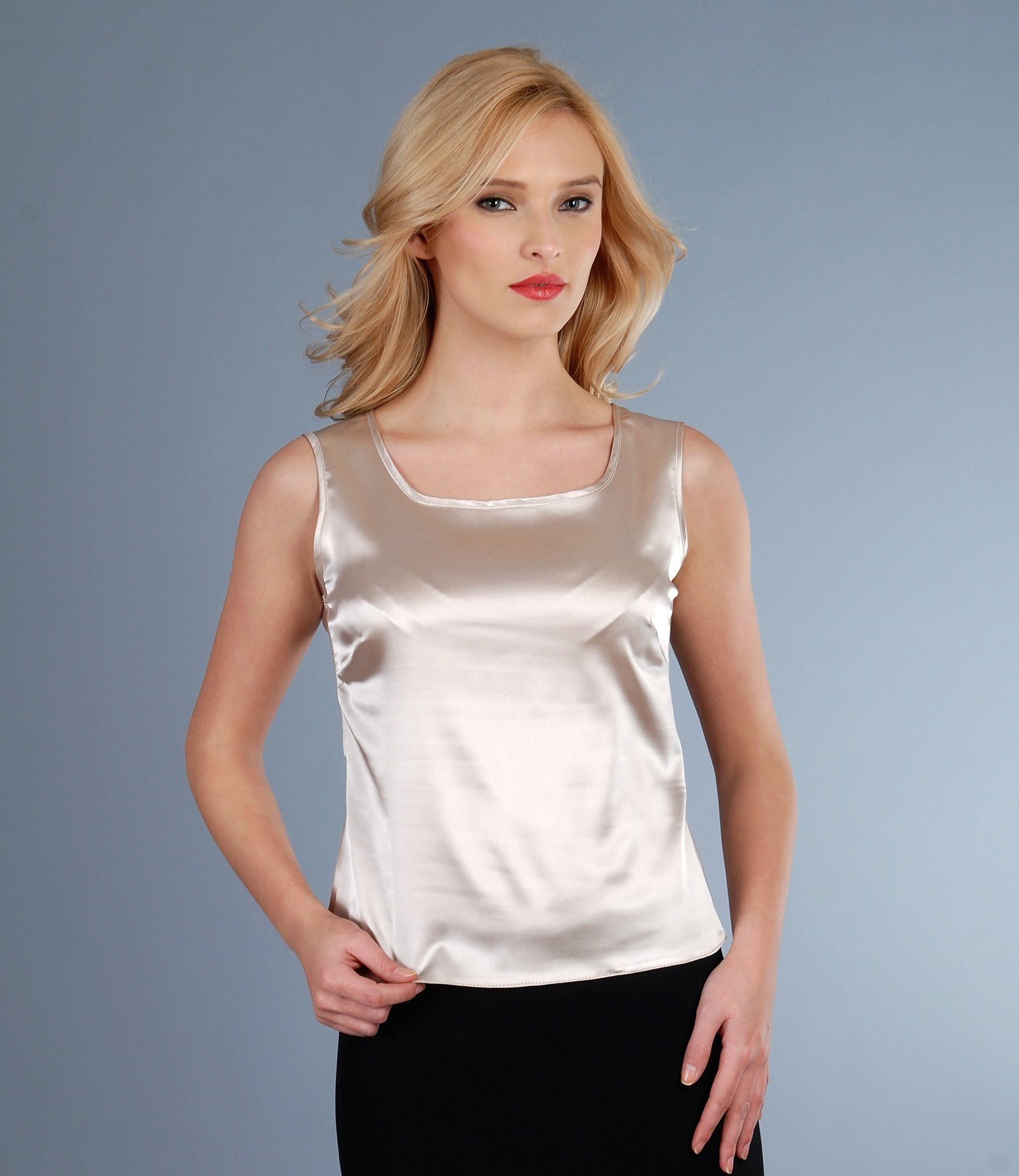 Beige elastic satin blouse beige YOKKO