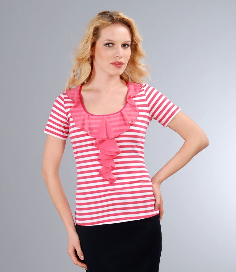 Print jersey t-shirt with with veil ruffles