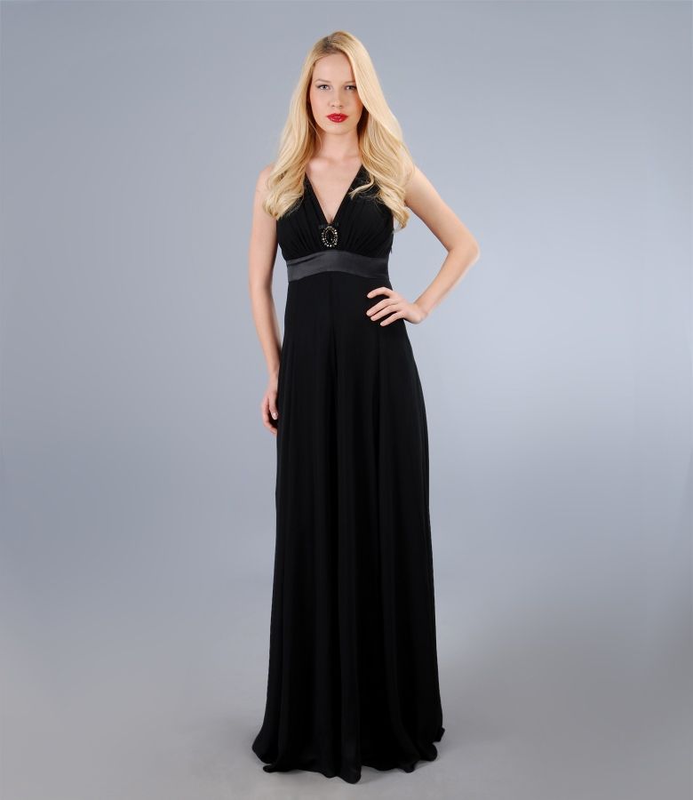Fitting long dress with veil and bow black YOKKO
